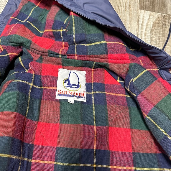 Vintage Sailmaker Outerwear Blue Lined Double Pocket Rain Coat Adult Size L - Picture 5 of 10
